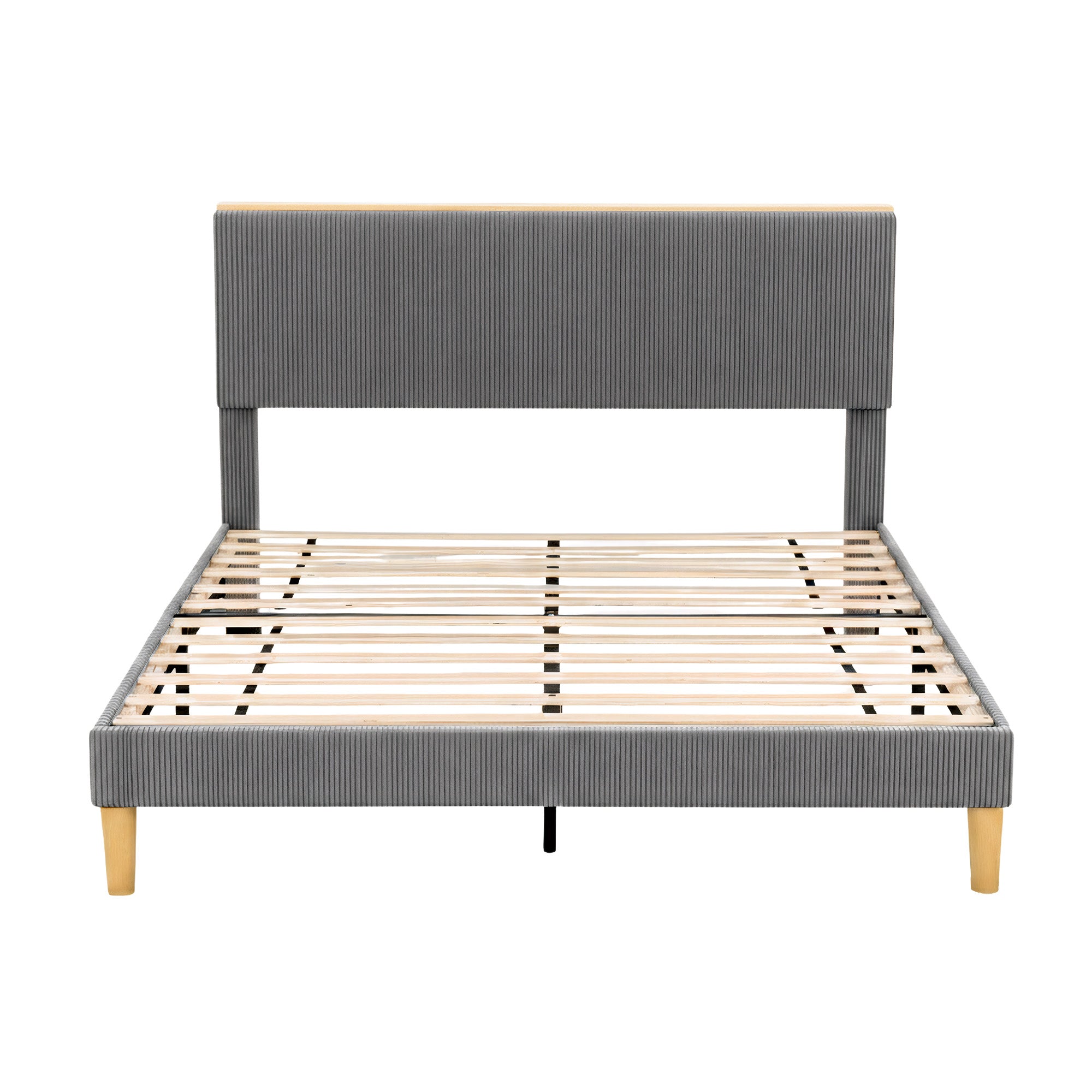 Beds & Bed Frames: Artiss Double Bed Frame Upholstered Adjustable Headboard Mood Lighting Heavy Duty Grey Velvet