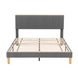 Beds & Bed Frames: Artiss Double Bed Frame Upholstered Adjustable Headboard Mood Lighting Heavy Duty Grey Velvet