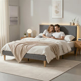 Beds & Bed Frames: Artiss Double Bed Frame Upholstered Adjustable Headboard Mood Lighting Heavy Duty Grey Velvet