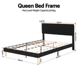 Beds & Bed Frames: Artiss Queen Bed Frame Upholstered Adjustable Headboard Mood Lighting Heavy Duty Black Velvet