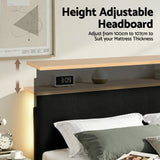 Beds & Bed Frames: Artiss Queen Bed Frame Upholstered Adjustable Headboard Mood Lighting Heavy Duty Black Velvet