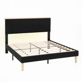 Beds & Bed Frames: Artiss Queen Bed Frame Upholstered Adjustable Headboard Mood Lighting Heavy Duty Black Velvet
