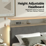 Beds & Bed Frames: Artiss Queen Bed Frame Upholstered Adjustable Headboard Mood Lighting Heavy Duty Grey Velvet