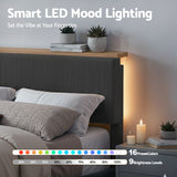 Beds & Bed Frames: Artiss Queen Bed Frame Upholstered Adjustable Headboard Mood Lighting Heavy Duty Grey Velvet