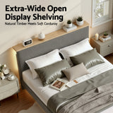 Beds & Bed Frames: Artiss Queen Bed Frame Upholstered Adjustable Headboard Mood Lighting Heavy Duty Grey Velvet