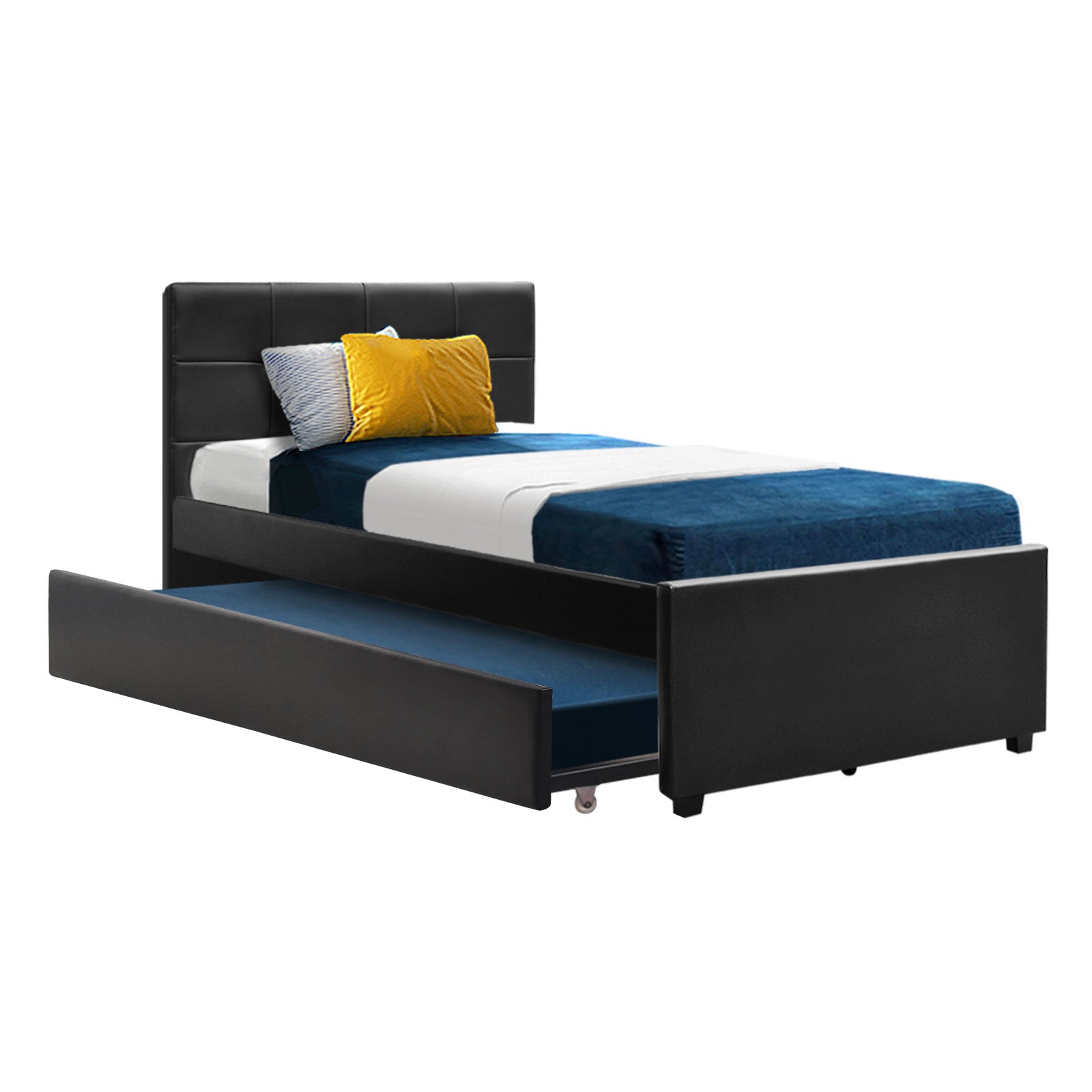 Beds & Bed Frames: Artiss Bed Frame King Single Size Trundle Daybed Black