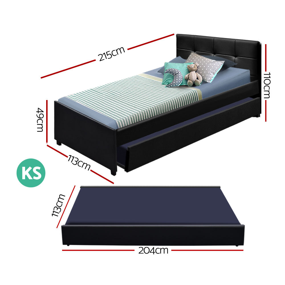 Beds & Bed Frames: Artiss Bed Frame King Single Size Trundle Daybed Black