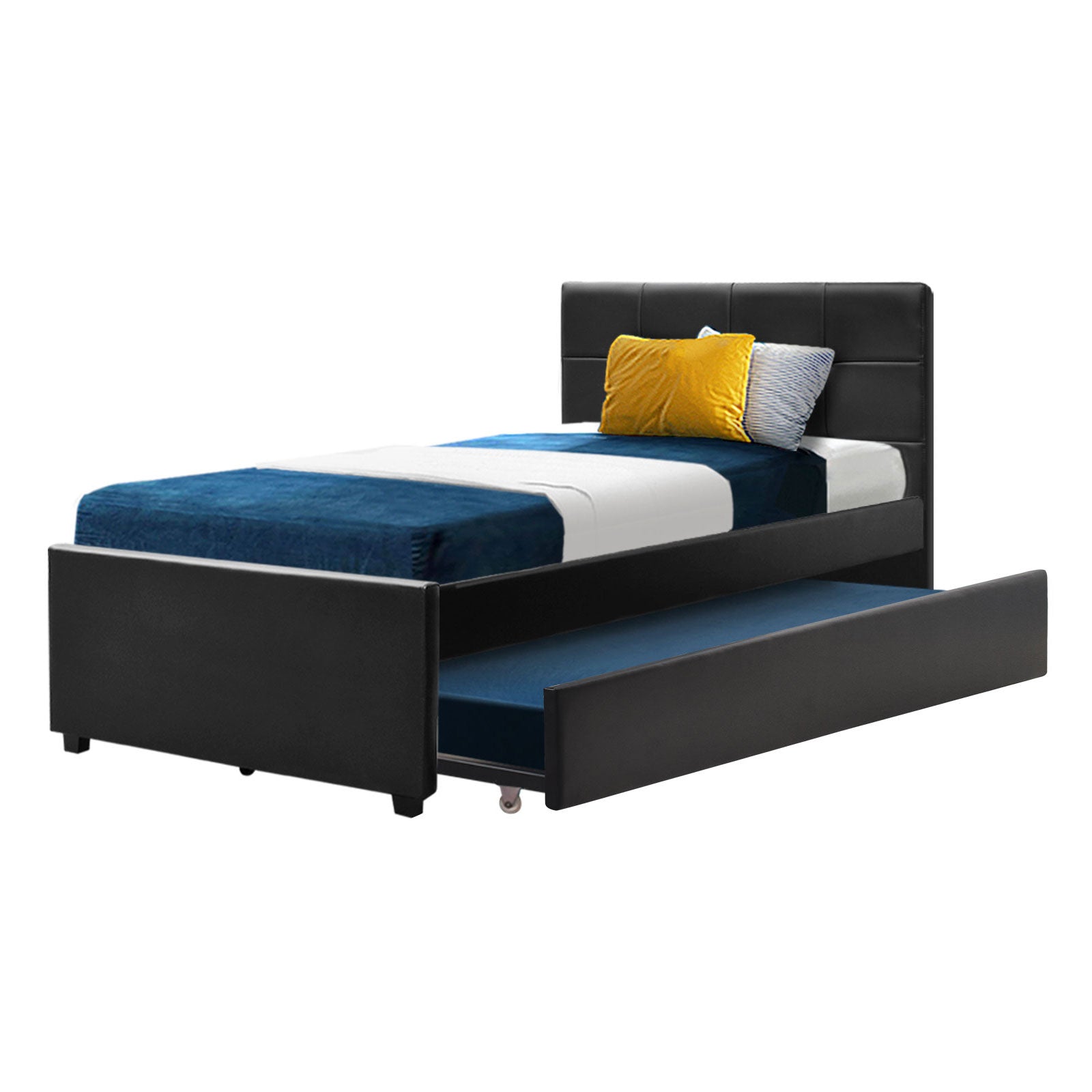 Beds & Bed Frames: Artiss Bed Frame King Single Size Trundle Daybed Black