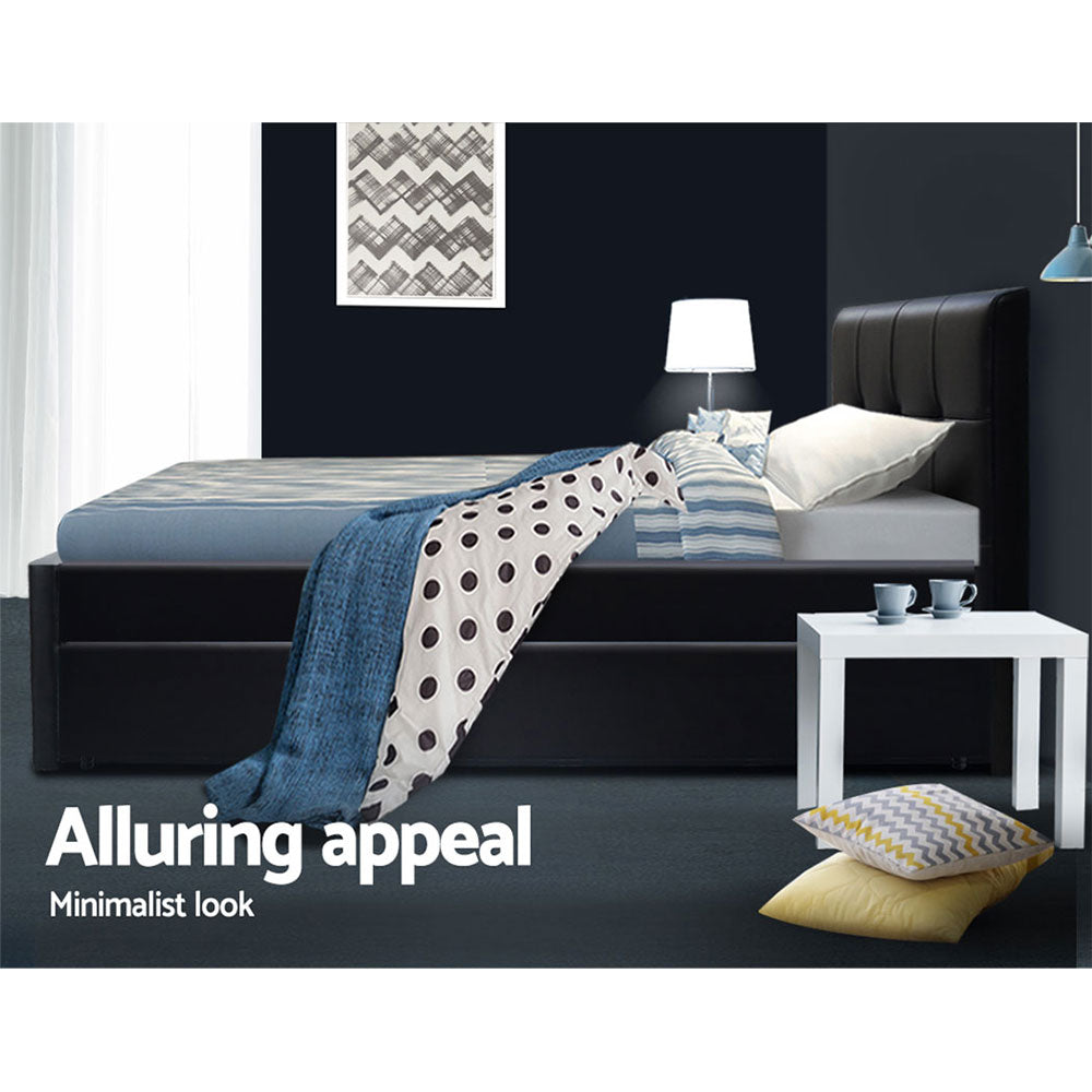 Beds & Bed Frames: Artiss Bed Frame King Single Size Trundle Daybed Black
