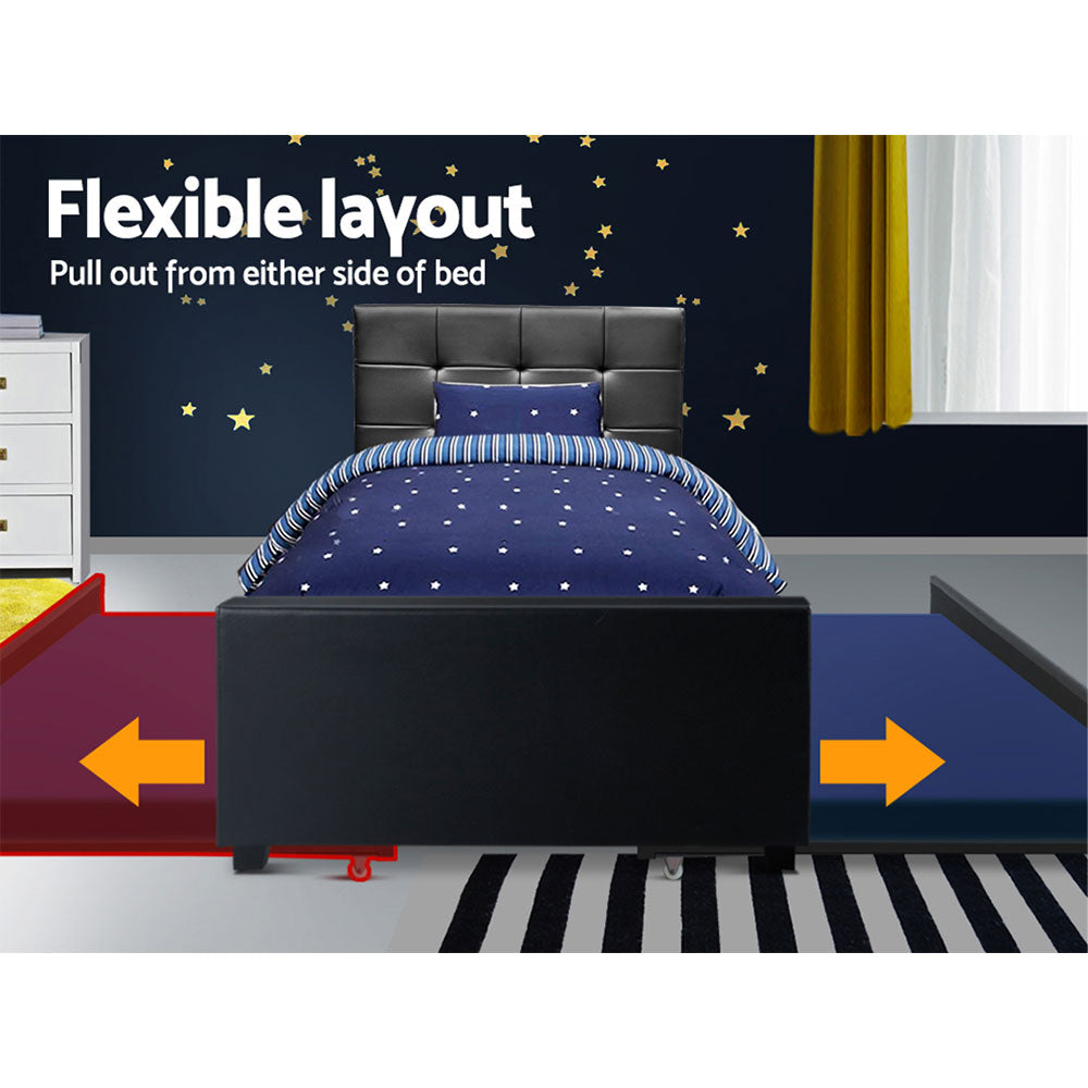 Beds & Bed Frames: Artiss Bed Frame King Single Size Trundle Daybed Black