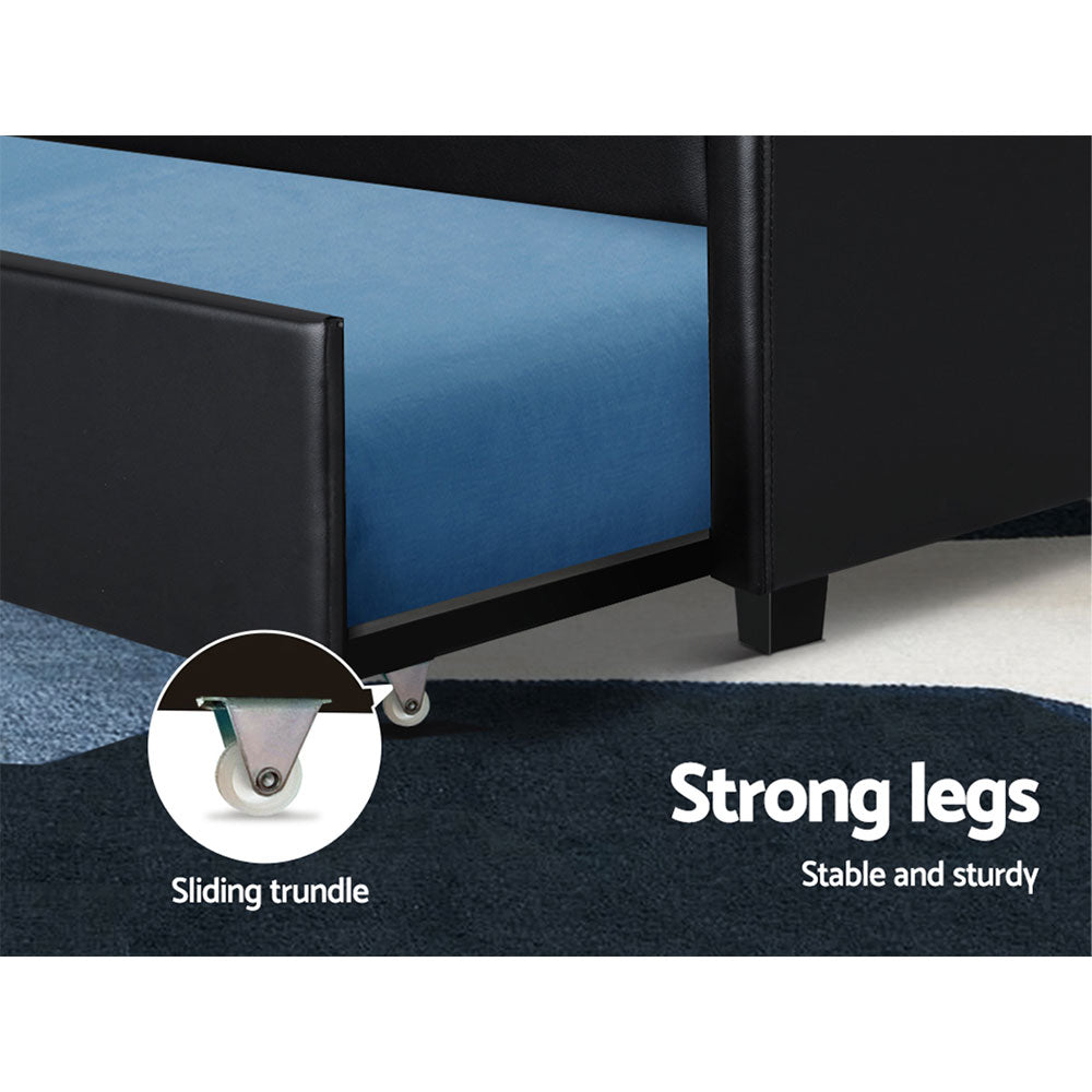 Beds & Bed Frames: Artiss Bed Frame King Single Size Trundle Daybed Black