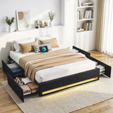 Beds & Bed Frames: Artiss Double Bed Frame with Storage Drawers RGB Lights Charging Station Upholstered Fabric