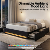 Beds & Bed Frames: Artiss Double Bed Frame with Storage Drawers RGB Lights Charging Station Upholstered Fabric
