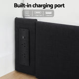 Beds & Bed Frames: Artiss Double Bed Frame with Storage Drawers RGB Lights Charging Station Upholstered Fabric