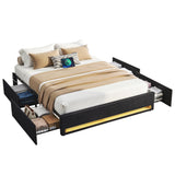 Beds & Bed Frames: Artiss Queen Bed Frame with Storage Drawers RGB Lights Charging Station Upholstered Fabric