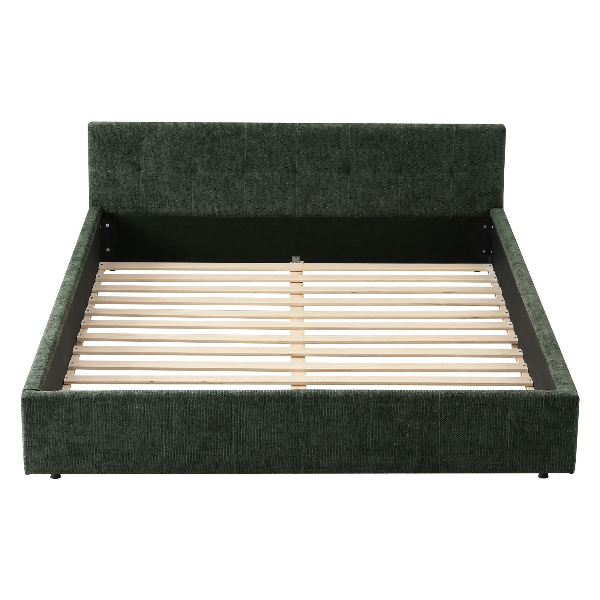 Artiss Double Bed Frame Chenille Heavy Duty Platform Base Green 300kg Support No Box Spring Needed