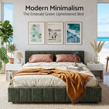 Artiss Queen Bed Frame Chenille Heavy Duty Platform Base Green 300kg Support No Box Spring Needed