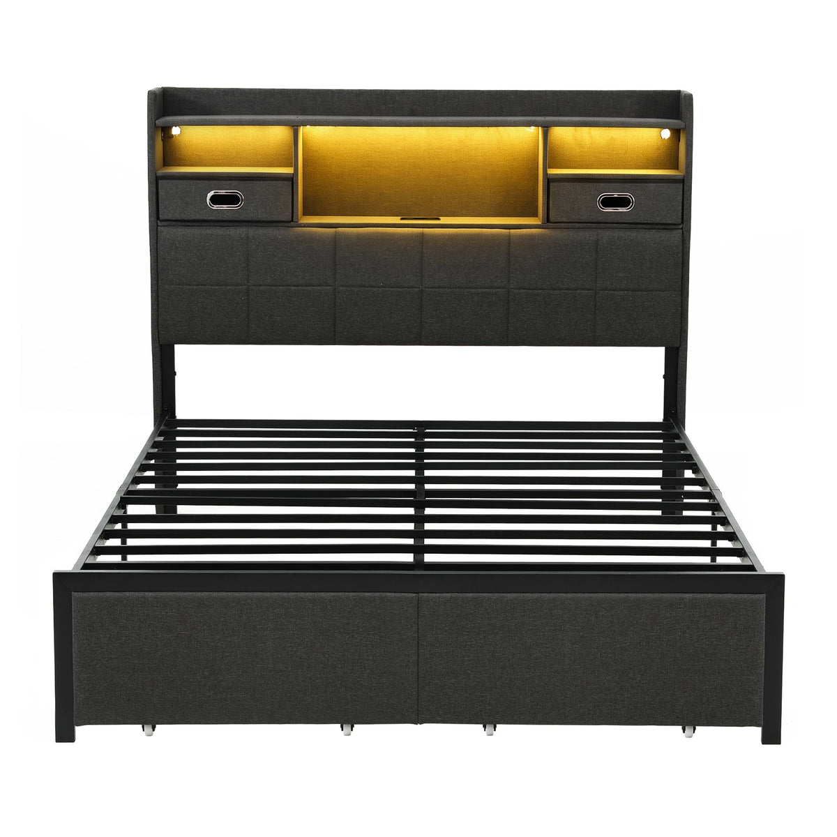 Artiss Double Bed Frame with 2 Storage Drawers & Headboard, USB Charging Station, RGB LED Light