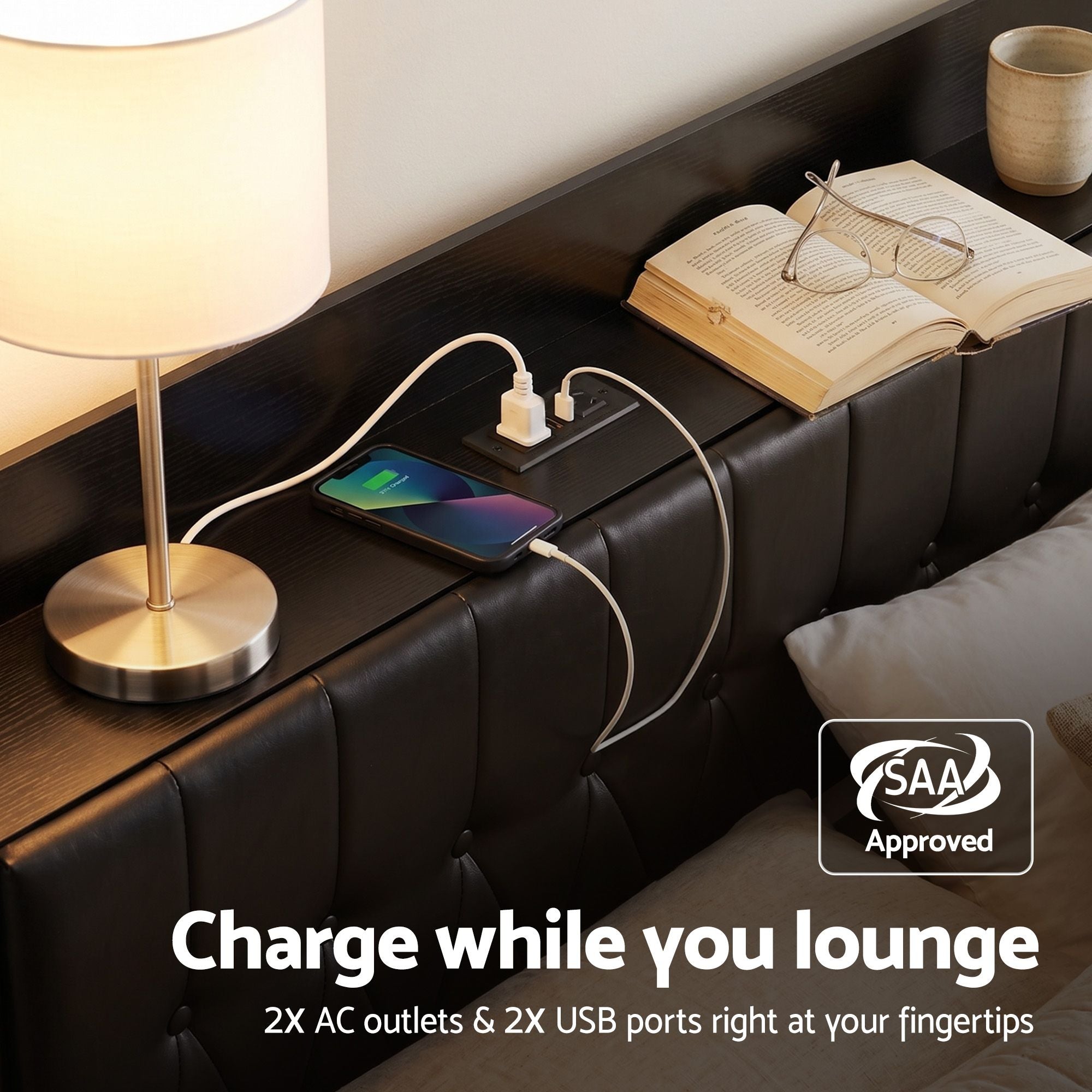 Artiss King Bed Frame with Storage Headboard SAA Certified Charging Station