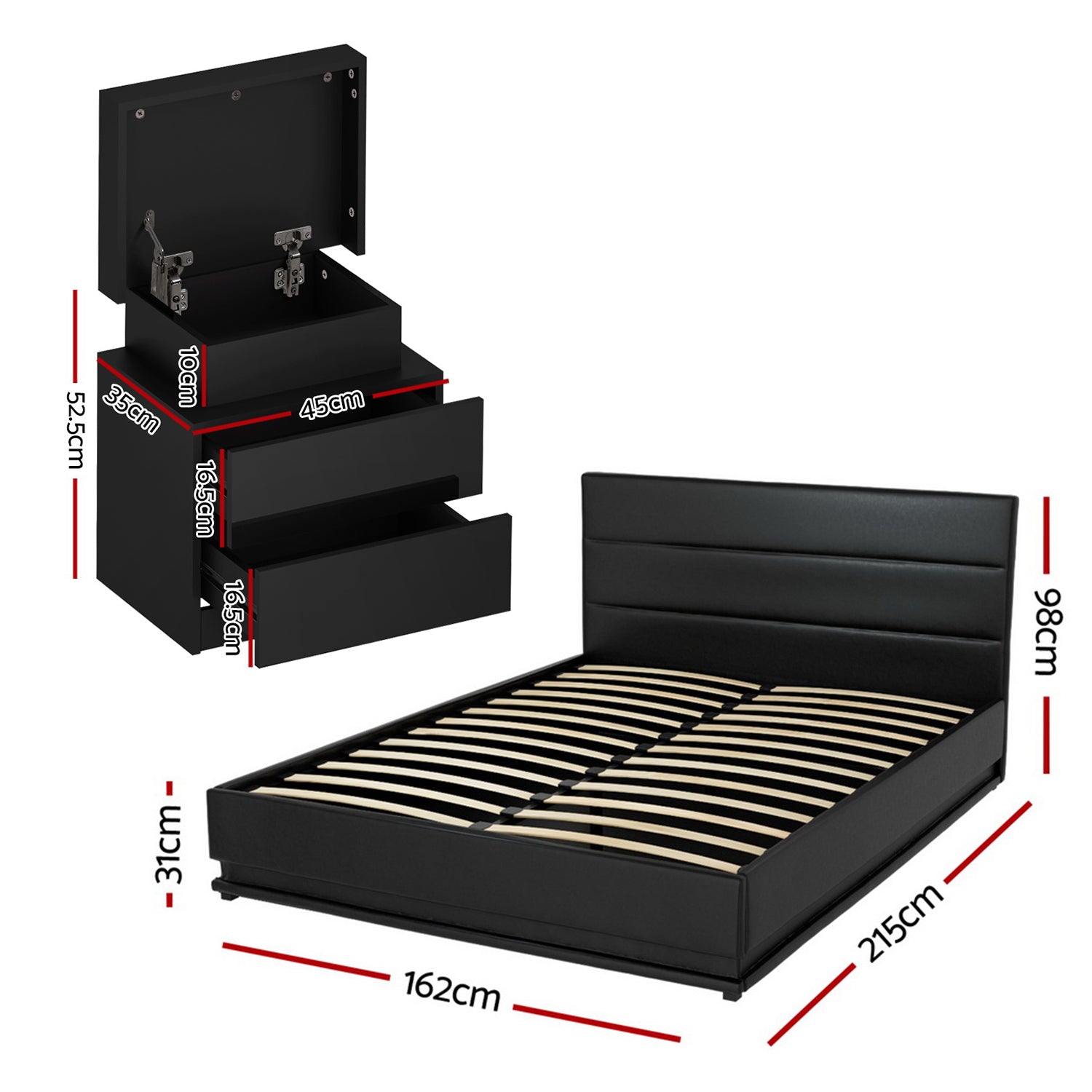 Beds & Bed Frames: Artiss RGB LED Queen Bed Frame with 2 Beside Tables Set 16 Colour Mood Lighting