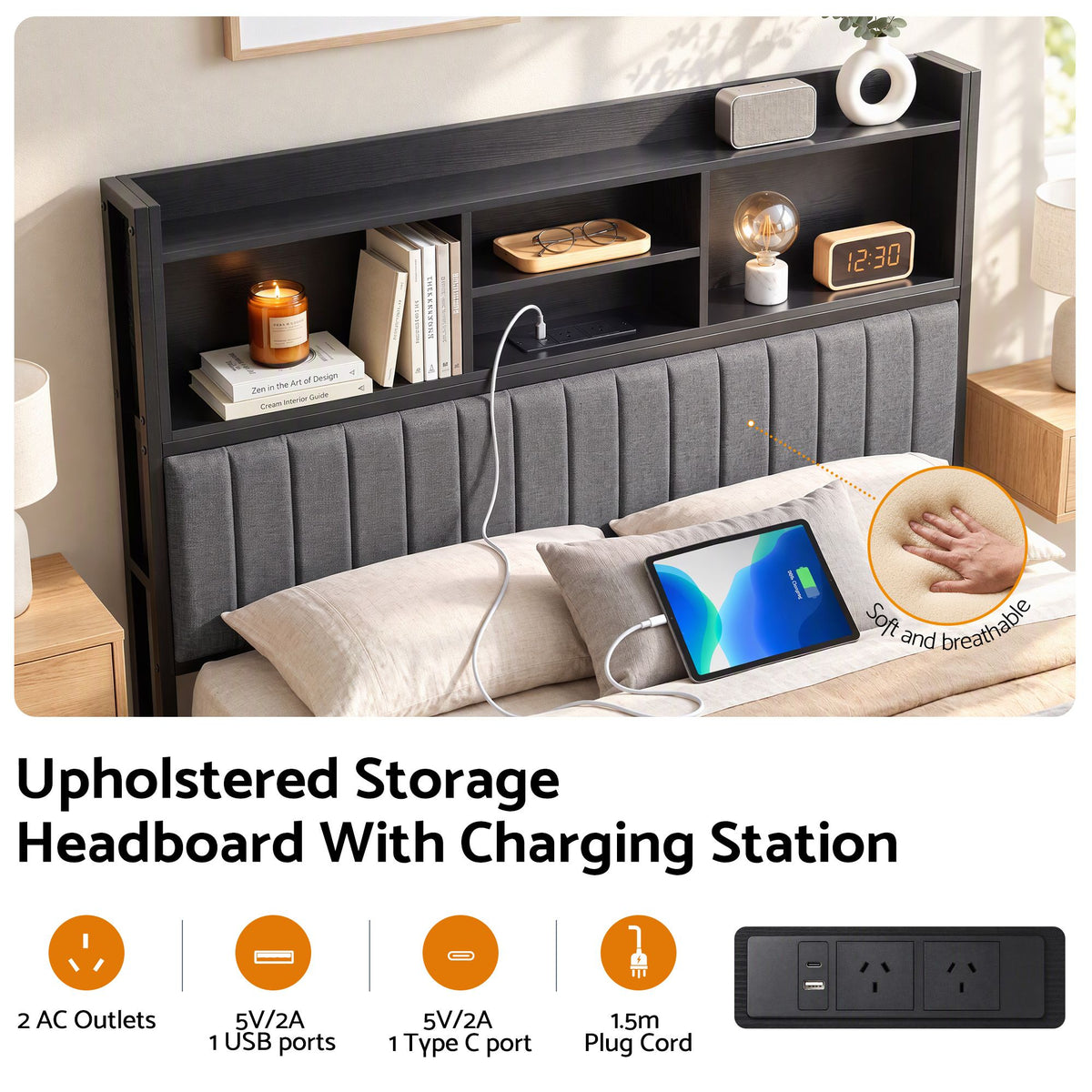 Artiss Queen Bed Frame with Storage, 4 Drawers and Charging Station