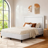 Beds & Bed Frames: Artiss Queen Bed Frame with Headboard Platform Bed Base Grey Beige Fabric Metal