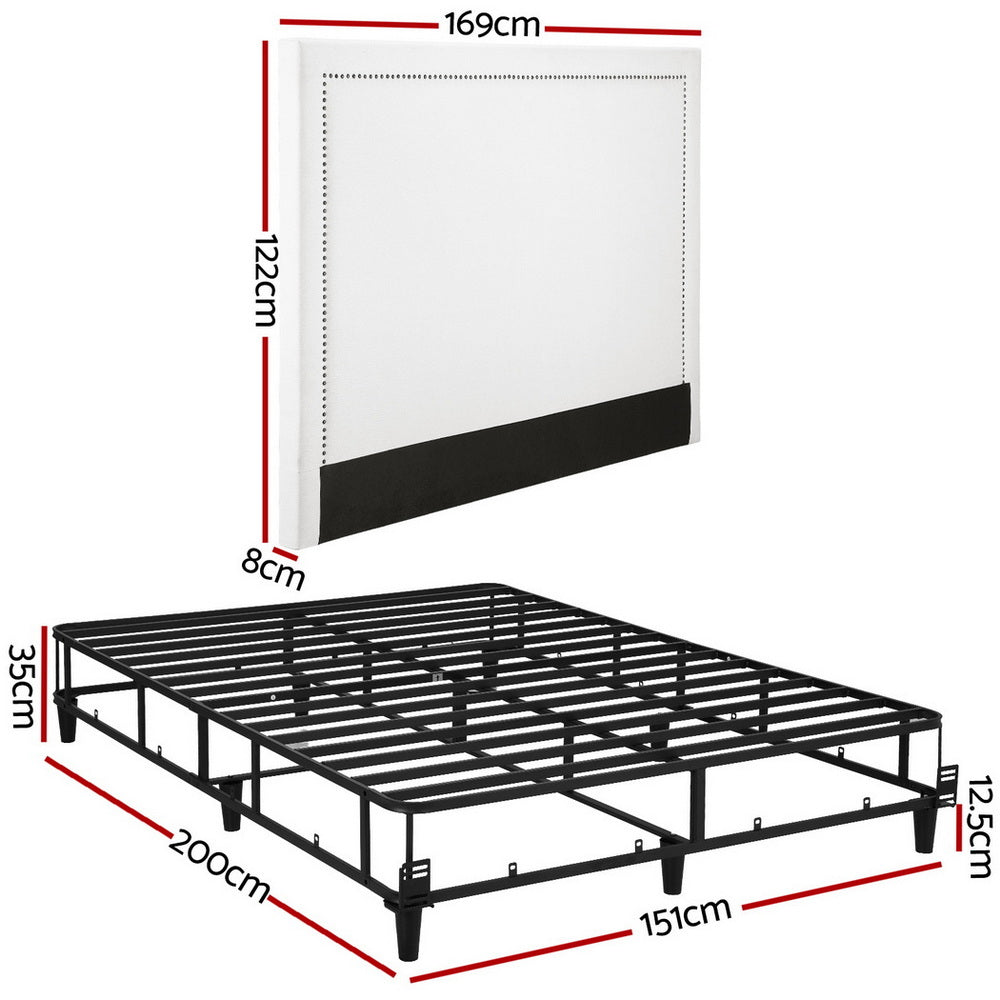 Beds & Bed Frames: Artiss Queen Bed Frame with Headboard Platform Bed Base Grey Beige Fabric Metal