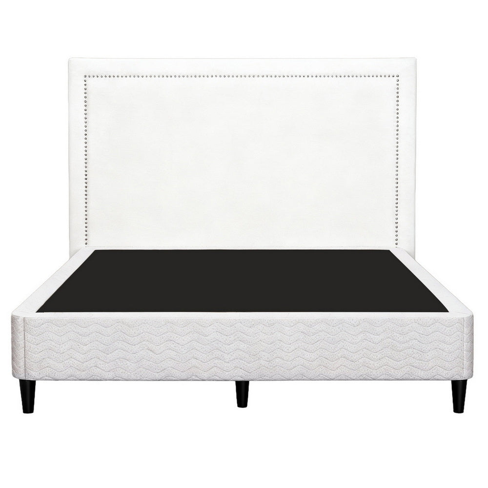 Beds & Bed Frames: Artiss Queen Bed Frame with Headboard Platform Bed Base Grey Beige Fabric Metal