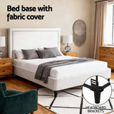 Beds & Bed Frames: Artiss Queen Bed Frame with Headboard Platform Bed Base Grey Beige Fabric Metal