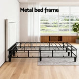 Beds & Bed Frames: Artiss Queen Bed Frame with Headboard Platform Bed Base Grey Beige Fabric Metal