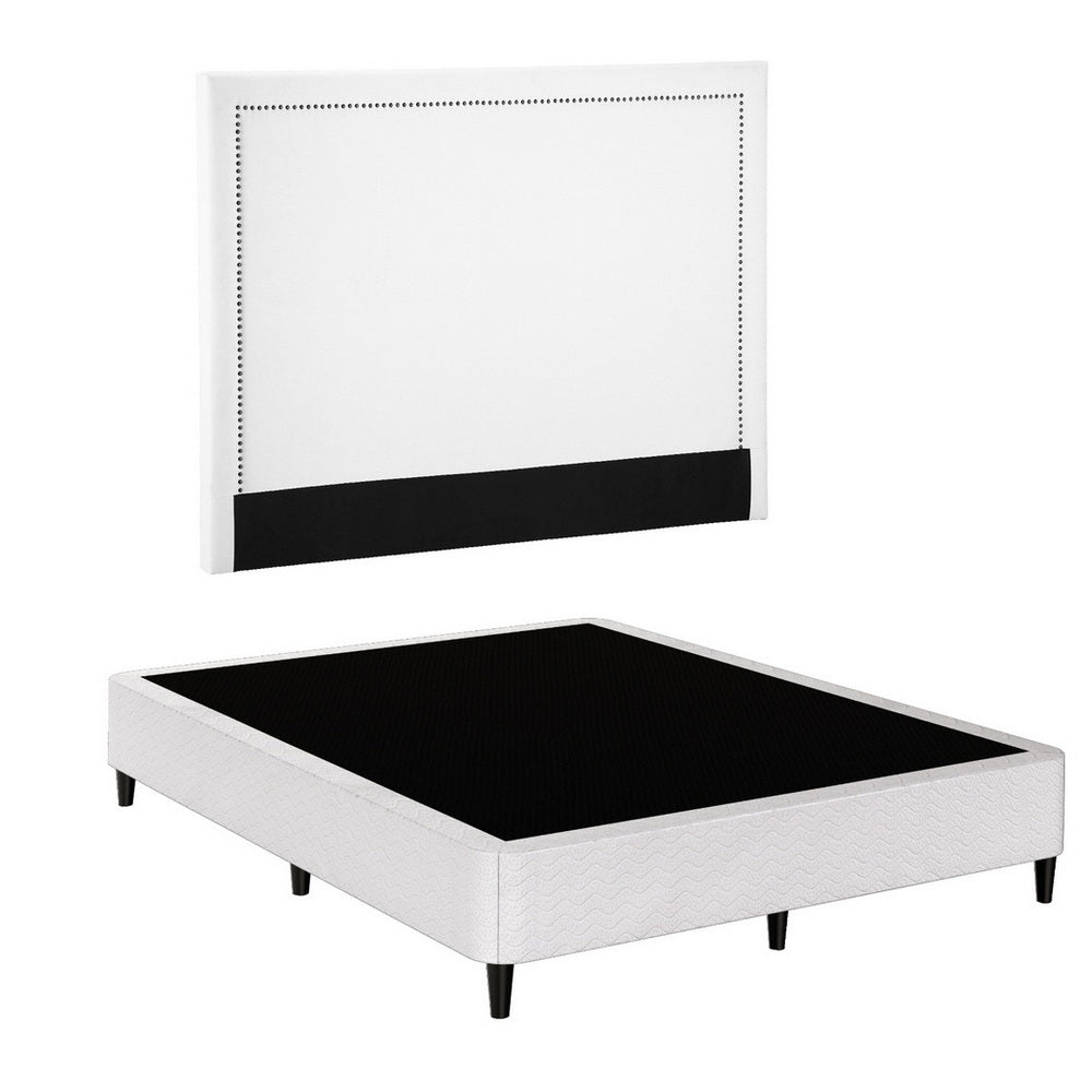 Beds & Bed Frames: Artiss Queen Bed Frame with Headboard Platform Bed Base Grey Beige Fabric Metal