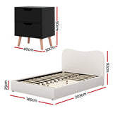 Beds & Bed Frames: Artiss Double Bed Frame and Bedside Table Set Boucle Beige with Headboard Black Nightstand