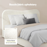 Beds & Bed Frames: Artiss Double Bed Frame and Bedside Table Set Boucle Beige with Headboard Black Nightstand
