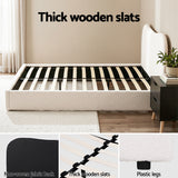 Beds & Bed Frames: Artiss Double Bed Frame and Bedside Table Set Boucle Beige with Headboard Black Nightstand