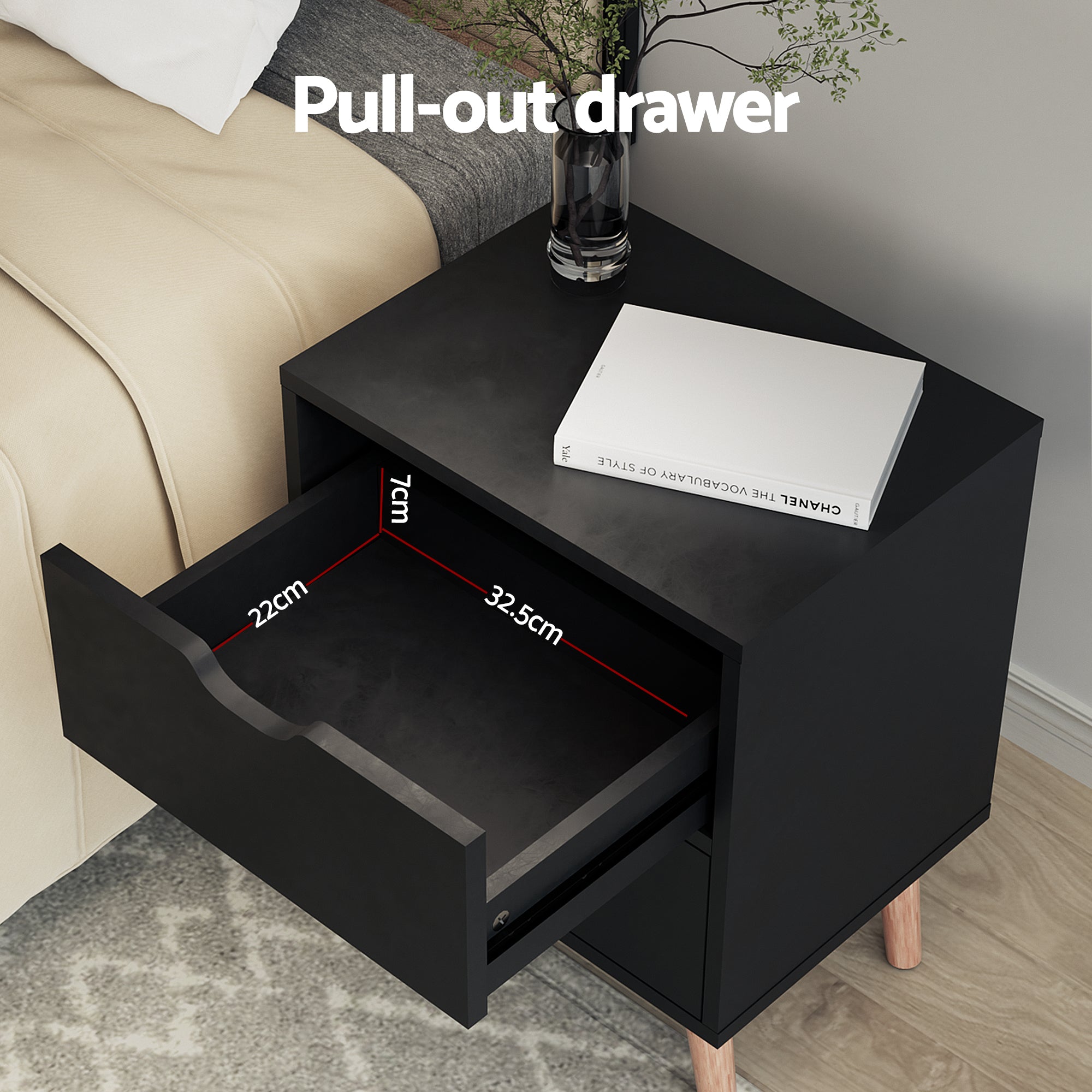 Beds & Bed Frames: Artiss Double Bed Frame and Bedside Table Set Boucle Beige with Headboard Black Nightstand