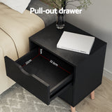 Beds & Bed Frames: Artiss Double Bed Frame and Bedside Table Set Boucle Beige with Headboard Black Nightstand