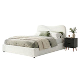 Beds & Bed Frames: Artiss Double Bed Frame and Bedside Table Set Boucle Beige with Headboard Black Nightstand