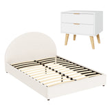 Beds & Bed Frames: Artiss Queen Bed Frame Bedside Table Set Gas Lift Storage Base with Boucle Fabric Upholstered Headboard 2 Drawer Nightstand for Bedroom Furniture