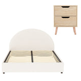 Beds & Bed Frames: Artiss Gas Lift Queen Bed Frame with Bedside Table Set Boucle Fabric Upholstered Platform Bed Nightstand