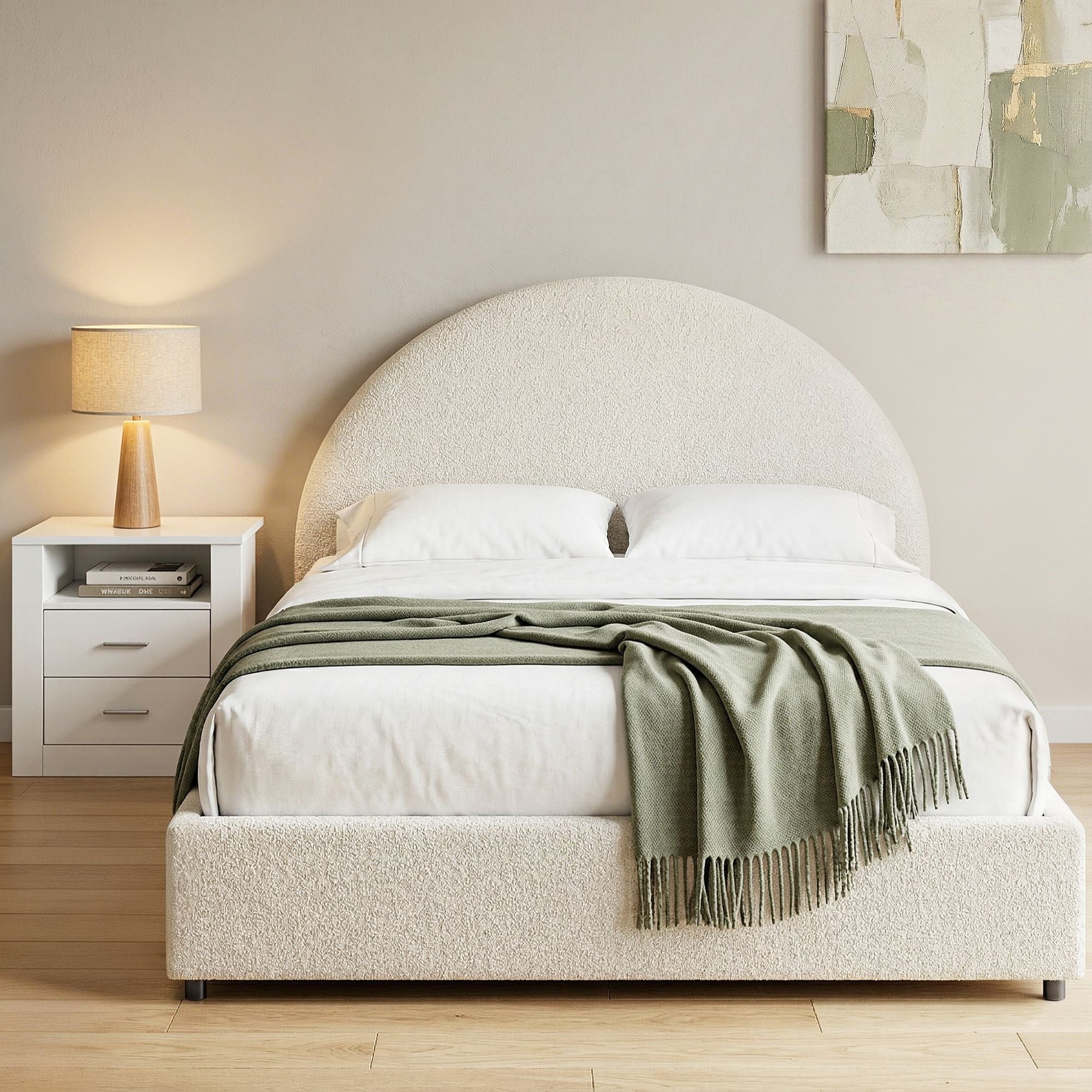 Artiss Queen Bed Frame with Storage and Bedside Table Set Boucle Fabric Gas Lift Bed Base 2-Drawer Nightstand