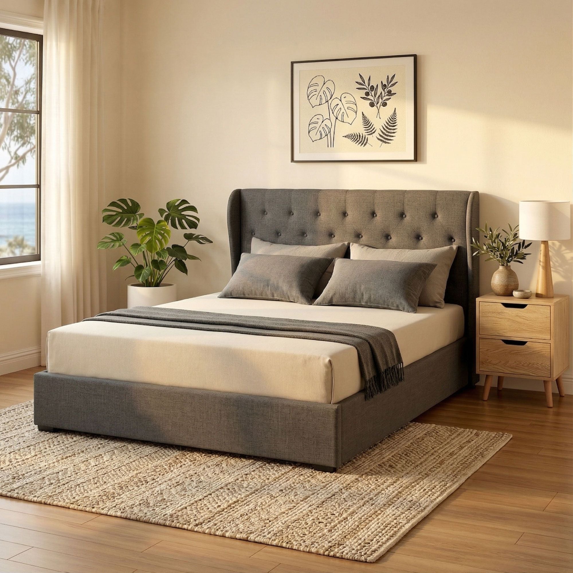 Artiss Gas Lift Queen Bed Frame and Bedside Table Set 2 Drawer Nightstand Bedroom Furniture Bundle