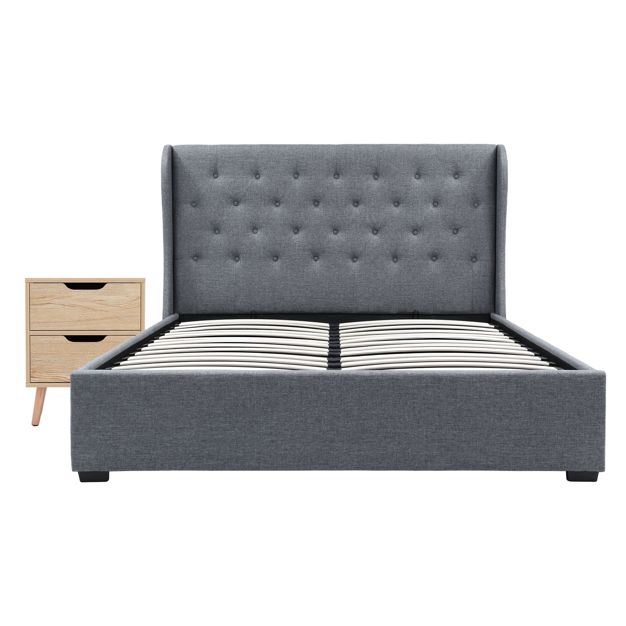 Artiss Gas Lift Queen Bed Frame and Bedside Table Set 2 Drawer Nightstand Bedroom Furniture Bundle