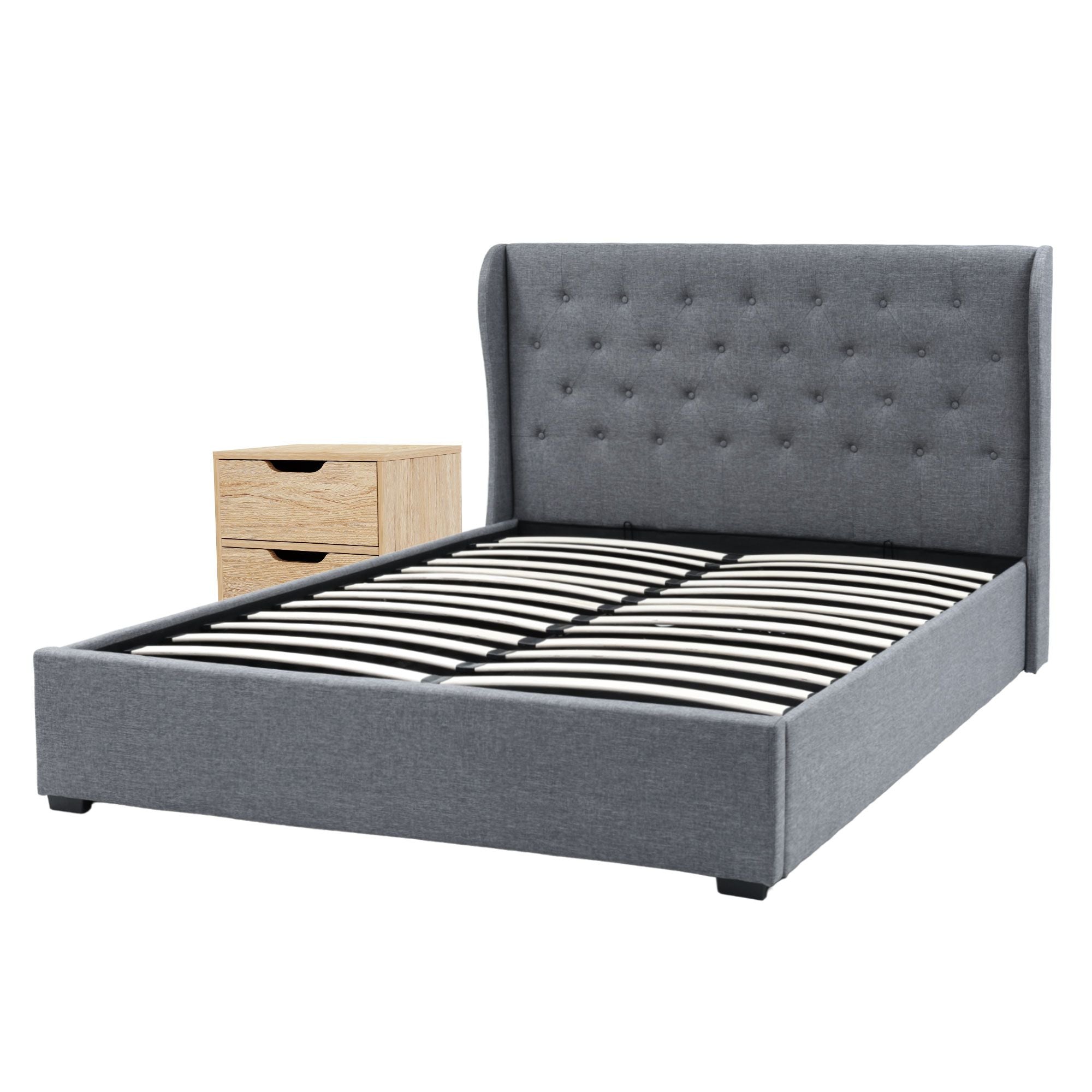 Artiss Gas Lift Queen Bed Frame and Bedside Table Set 2 Drawer Nightstand Bedroom Furniture Bundle