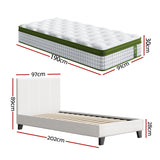 Beds & Bed Frames: Artiss Single Bed Frame with Hybrid Mattress Set 30cm Medium Firm Platform Headboard Boucle Upholstered Pocket Coil for Pressure Relief