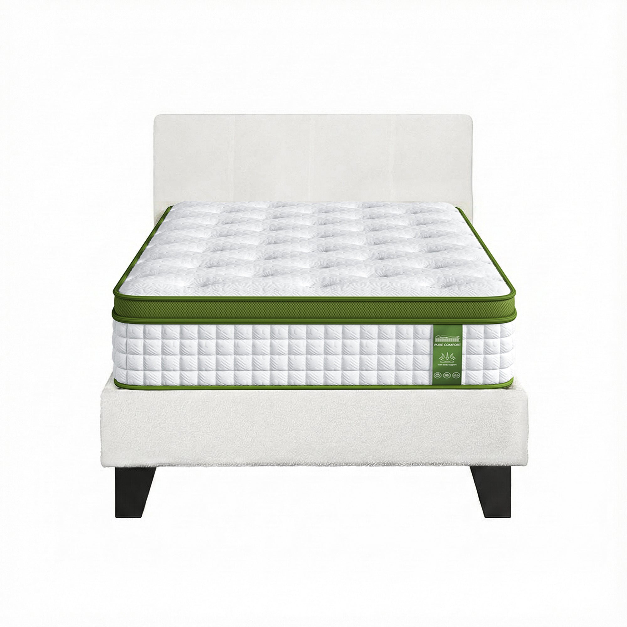 Beds & Bed Frames: Artiss Single Bed Frame with Hybrid Mattress Set 30cm Medium Firm Platform Headboard Boucle Upholstered Pocket Coil for Pressure Relief
