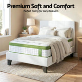 Beds & Bed Frames: Artiss Single Bed Frame with Hybrid Mattress Set 30cm Medium Firm Platform Headboard Boucle Upholstered Pocket Coil for Pressure Relief