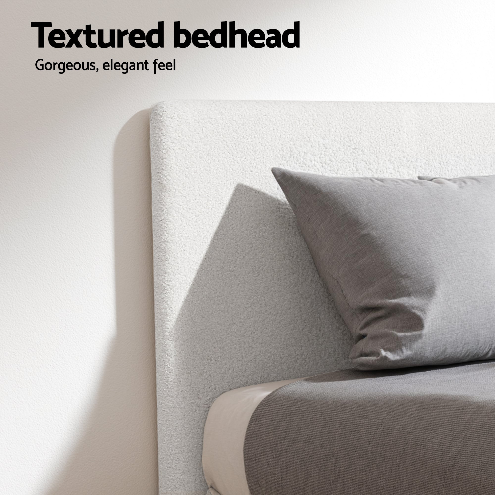 Beds & Bed Frames: Artiss Single Bed Frame with Hybrid Mattress Set 30cm Medium Firm Platform Headboard Boucle Upholstered Pocket Coil for Pressure Relief