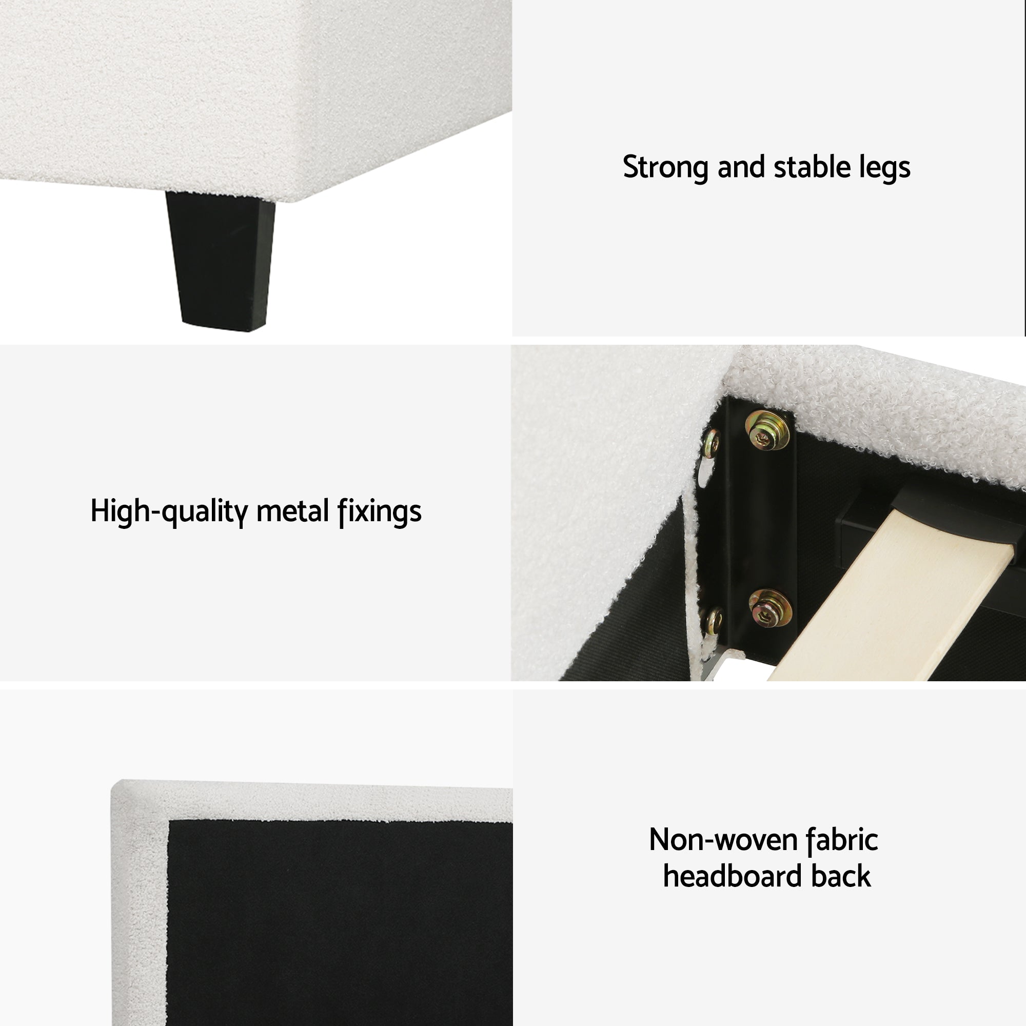 Beds & Bed Frames: Artiss Single Bed Frame with Hybrid Mattress Set 30cm Medium Firm Platform Headboard Boucle Upholstered Pocket Coil for Pressure Relief