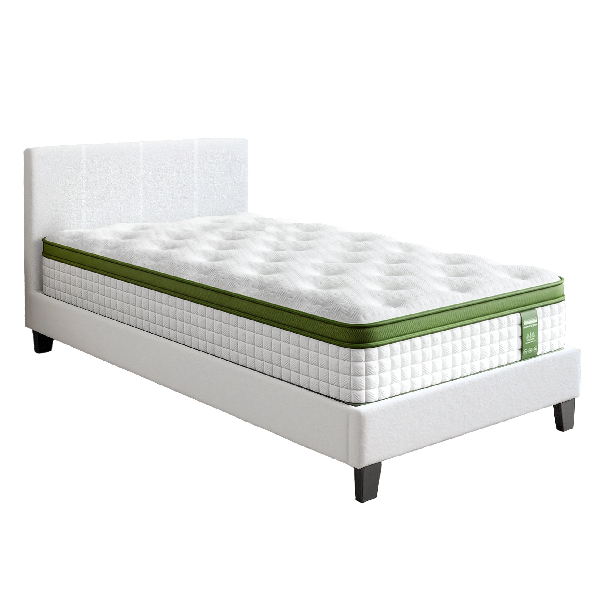 Beds & Bed Frames: Artiss Single Bed Frame with Hybrid Mattress Set 30cm Medium Firm Platform Headboard Boucle Upholstered Pocket Coil for Pressure Relief