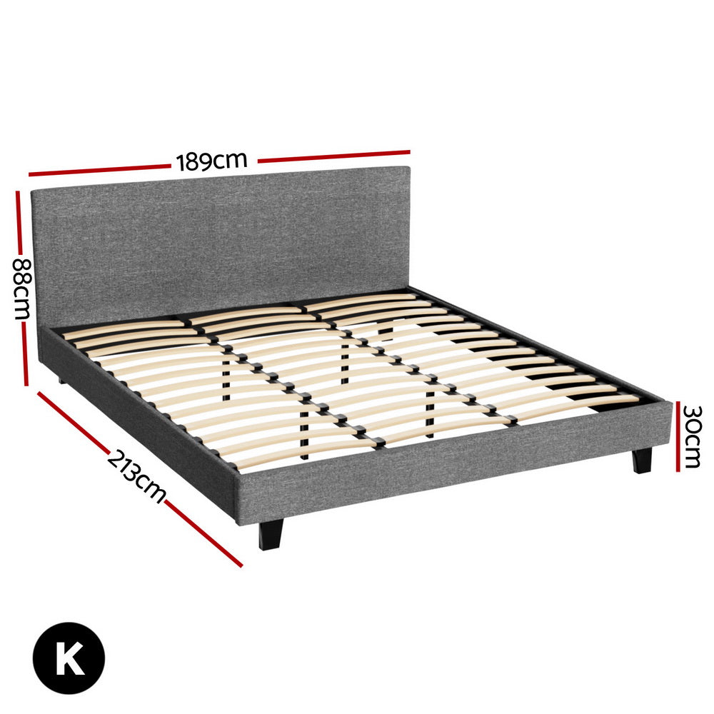 Beds & Bed Frames: Artiss BedStory King Bed Frame Set With Hybrid Mattress Medium Firm Linen Grey